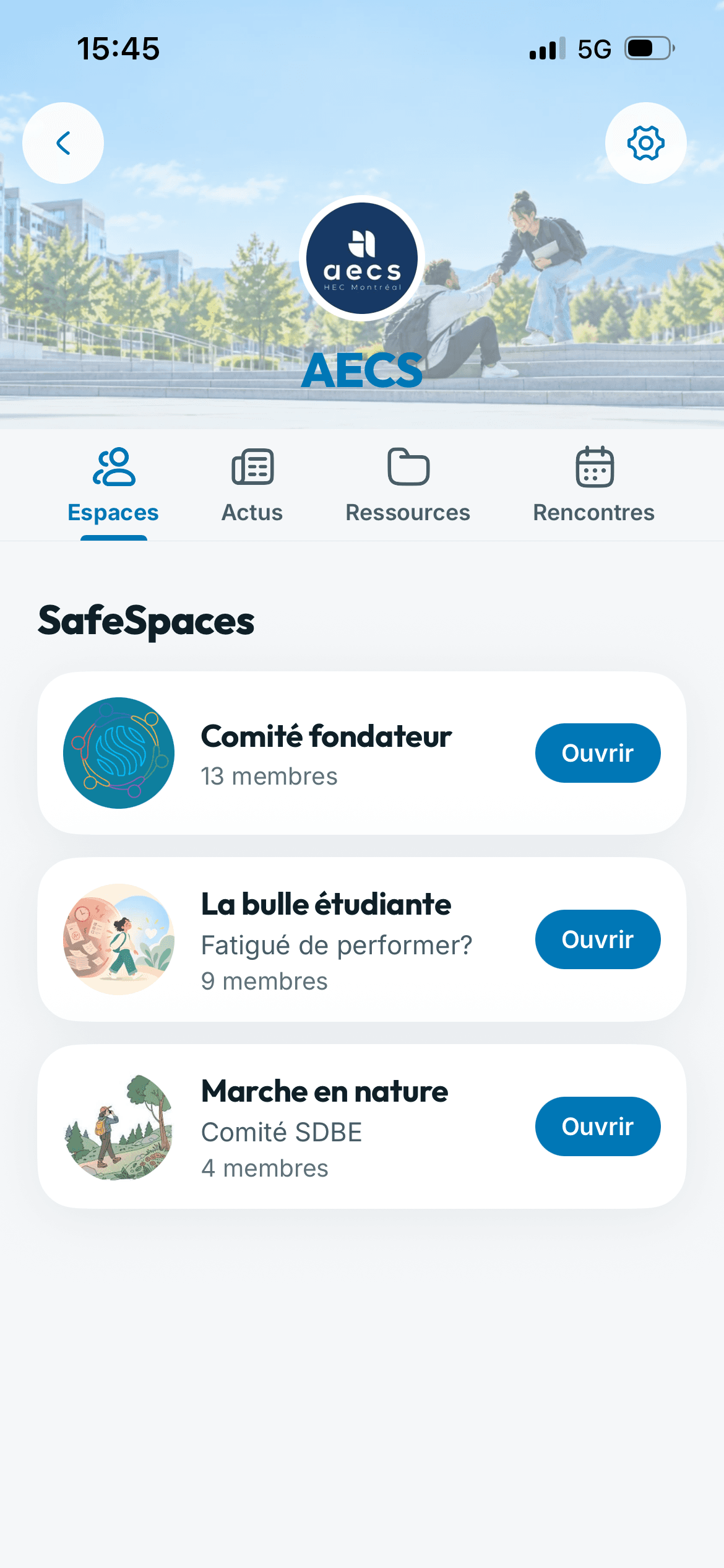 The AECS’s space in the SafeSpace app, with its SafeSpaces